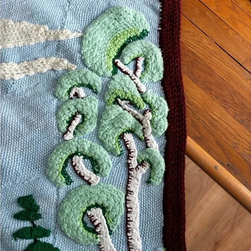 Handmade Crocheted Forest Scene Blanket Afghan 52x35 inches